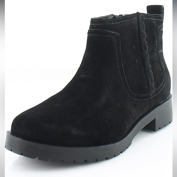 Vionic Aslynn Black Waterproof Suede Ankle Boot with Faux Fur Trim Size 6.5 - Picture 1 of 9